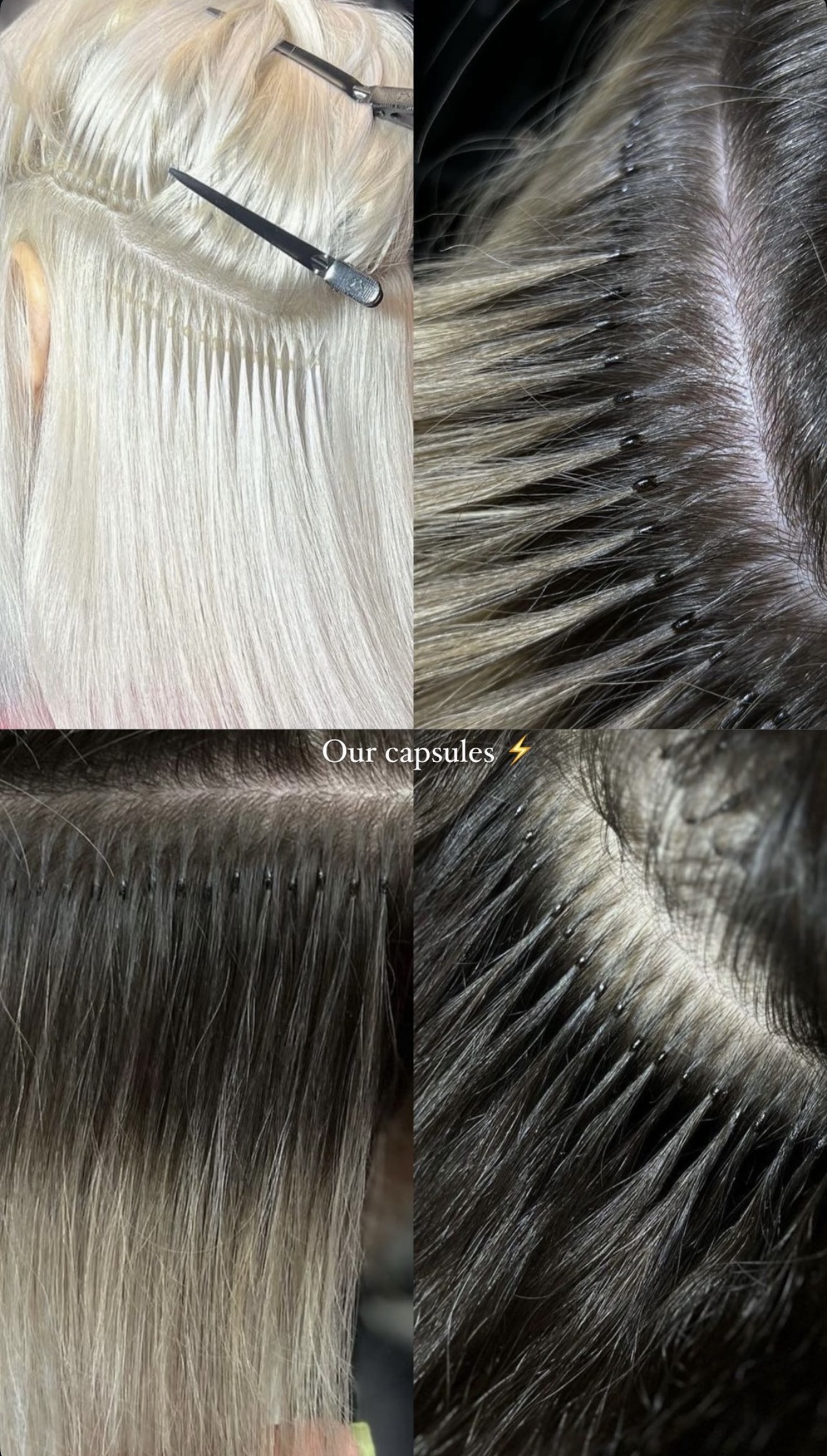 Close-up of Hairboss micro capsules on blonde and dark hair